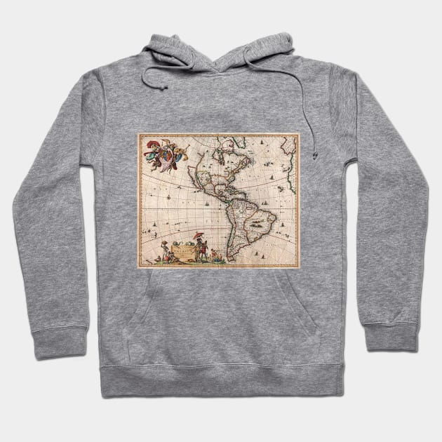 Vintage Map of North and South America (1658) Hoodie by Bravuramedia